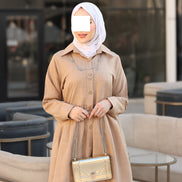 طقم قميص و بنطلون من الكتان - بيج