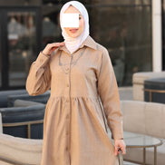 طقم قميص و بنطلون من الكتان - بيج