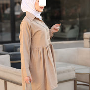 طقم قميص و بنطلون من الكتان - بيج