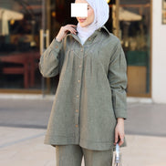 طقم قميص و بنطلون من الكتان المريح - زيتوني