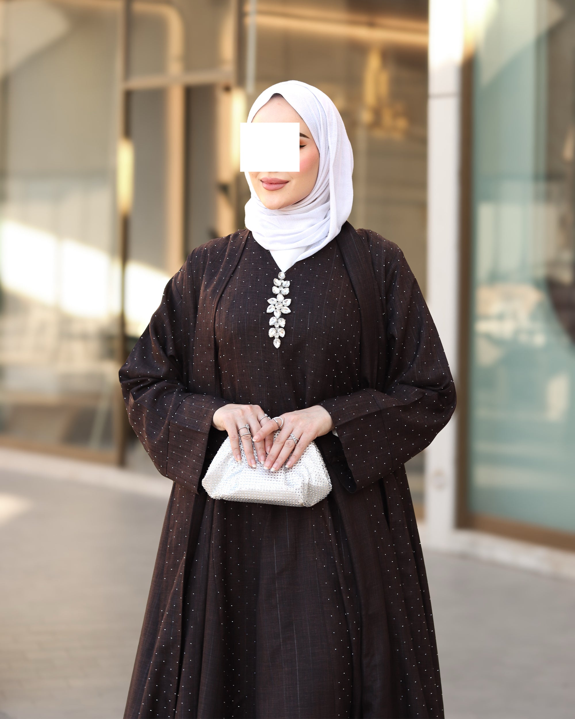 طقم دراعة من الكتان – بني داكن