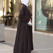 طقم دراعة من الكتان – بني داكن